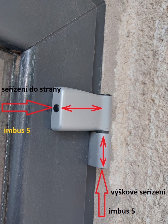 Detail seřízení dveřního závěsu