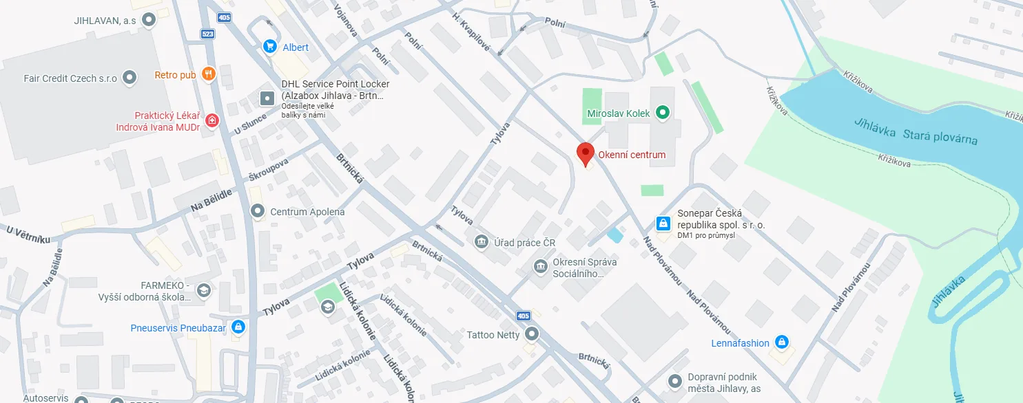 Mapa okolí Okenního centra, Tylova 36, Jihlava
